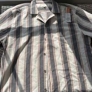 Burnside Men's Casual Striped Shirt - Beige, Black and White